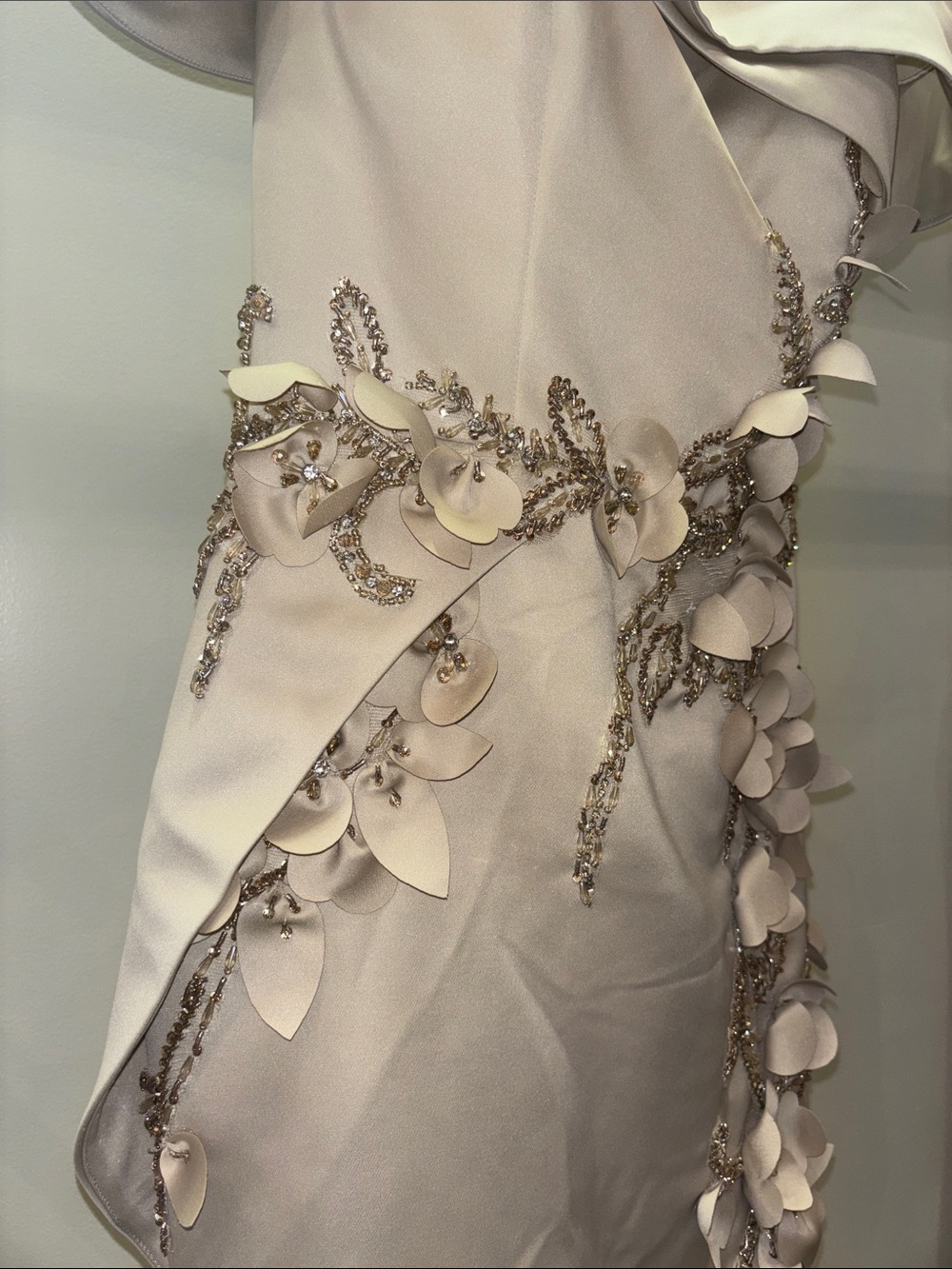 Terani Couture 5317 Taupe Off-Shoulder Evening Gown with Floral Appliqué - Picture 6 of 11